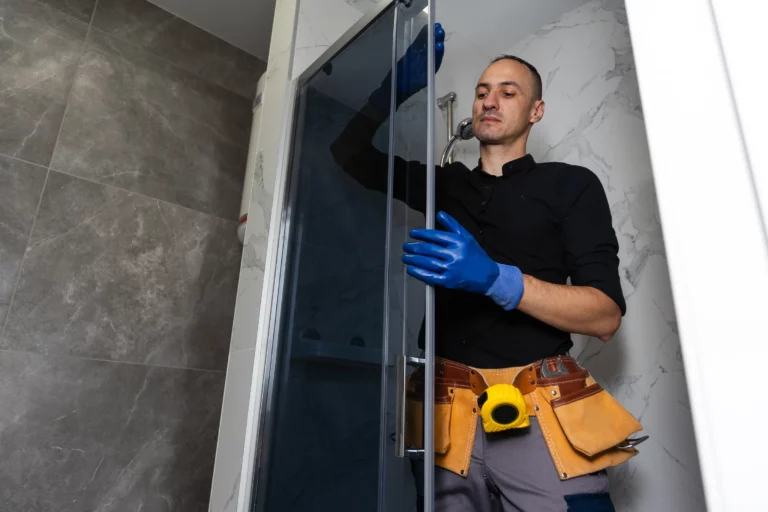 Pose d'une porte de douche en verre